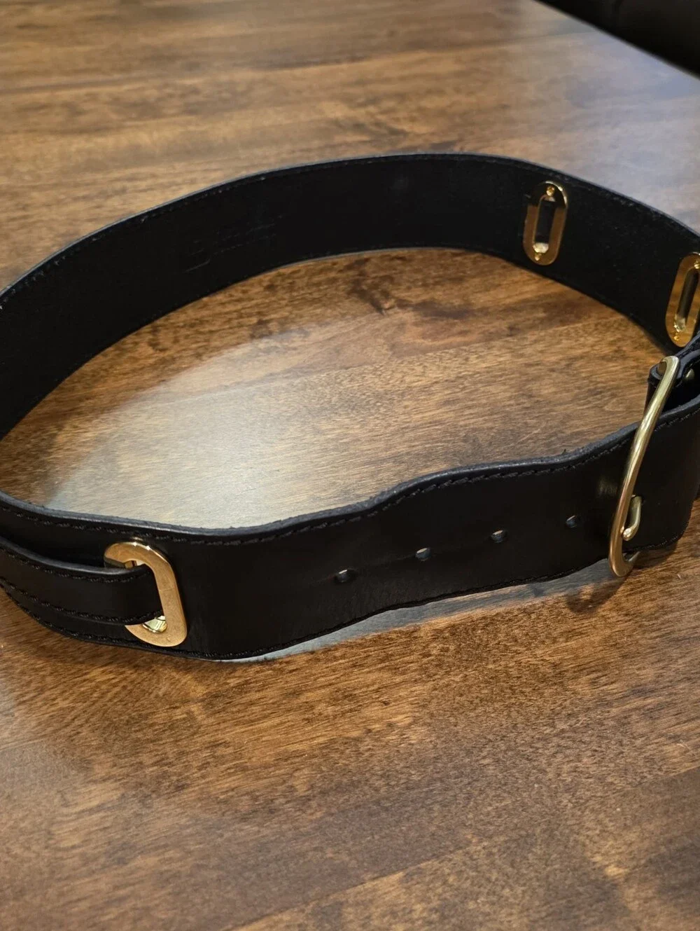 Vintage Linea Pelle Black Leather Belt Gold Hardware